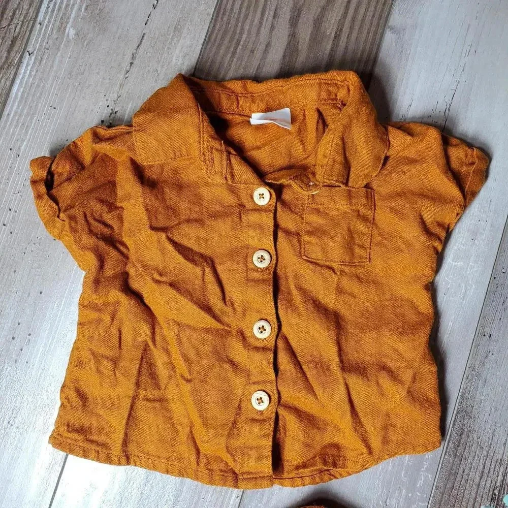 Wonder Nation Baby Girl Elevated Shirt and Shorts Linen Blend Set Size 12m NWOT